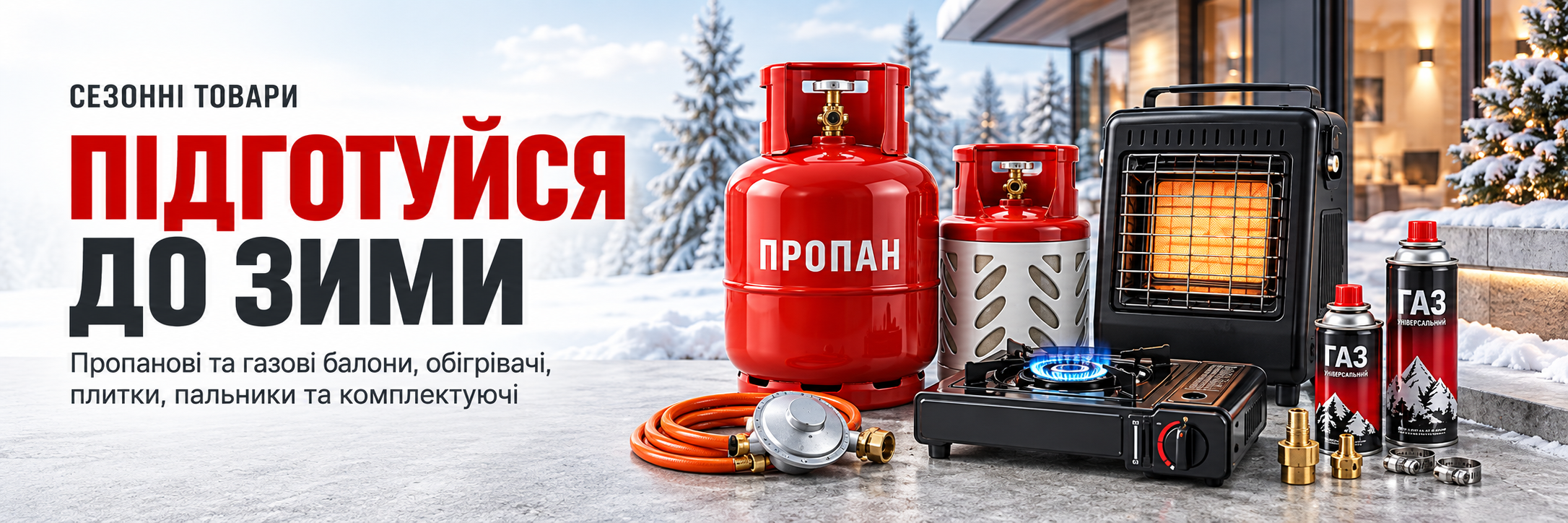 Сезонні товари: пропанові та газові балони, обігрівачі, плитки, пальники та комплектуючі